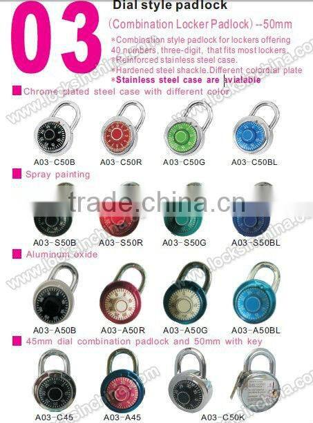 1 7/8" Locker lock with 3 dial combination lock and key for cabinet