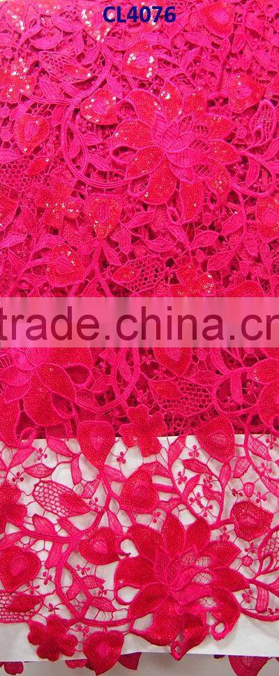 CL4076 peach 2014 New fashion sequins lace with factory price,solf and unique pattern 5 yards