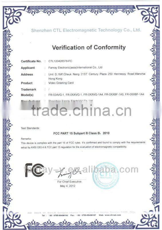 High quality 4.3 inch TFT color screen business video card video book video brochure with 1400mAh built-in battery