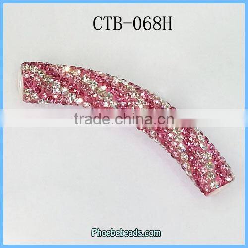Wholesale Fashion Loose Curved Tube Shamballa Rhinestone Slide Charms CTB-068H