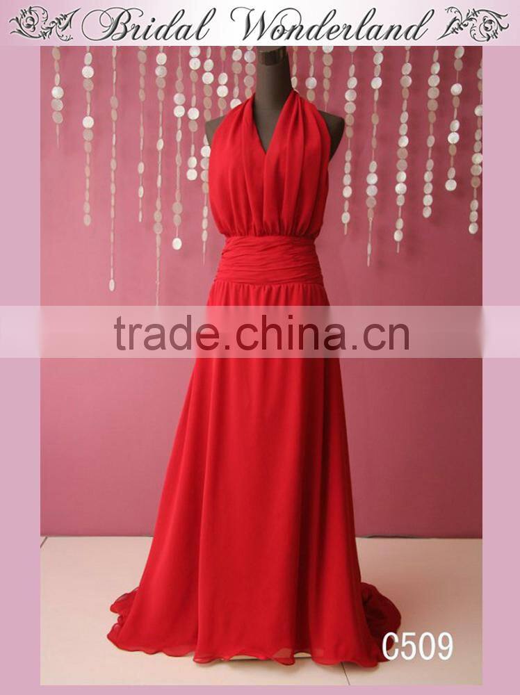 Brazilian long backless pink chiffon evening dress