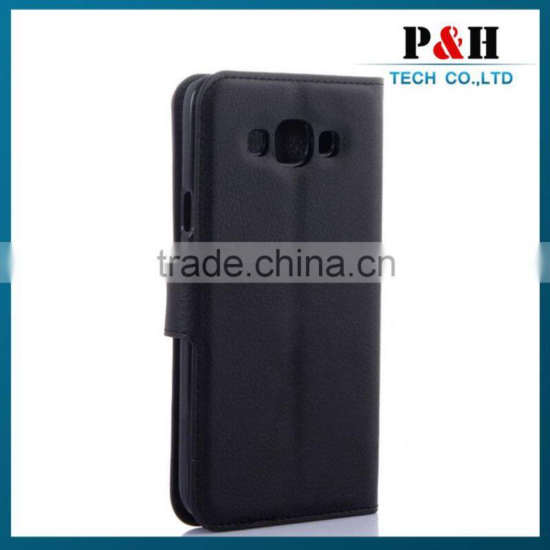 Cheaper Wallet Style Stand PU Leather Flip Case for Samsung Galaxy E7