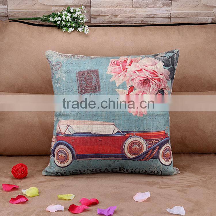 2015 digital printing cartoon car series cushion cover cotton and linen hold pillow