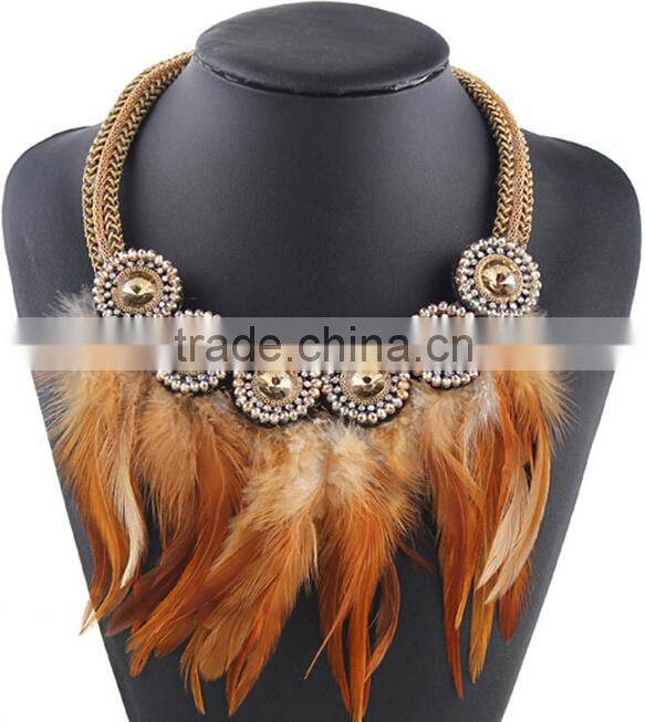 factory handmade new fashion design real feather necklace for women