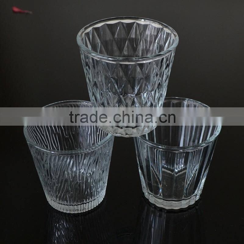 Round Shape Votive Candle Holder Clear Candle Glass with Embossed Pattern
