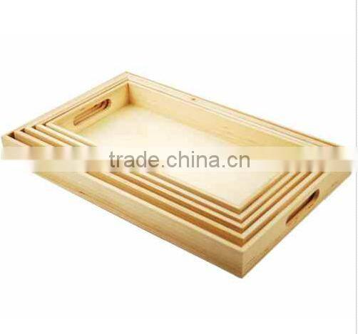 unfinished cheap wooden food carrying tray with handle