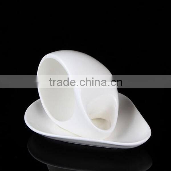 Novel design white porcelain ceramic coffee cup and saucer