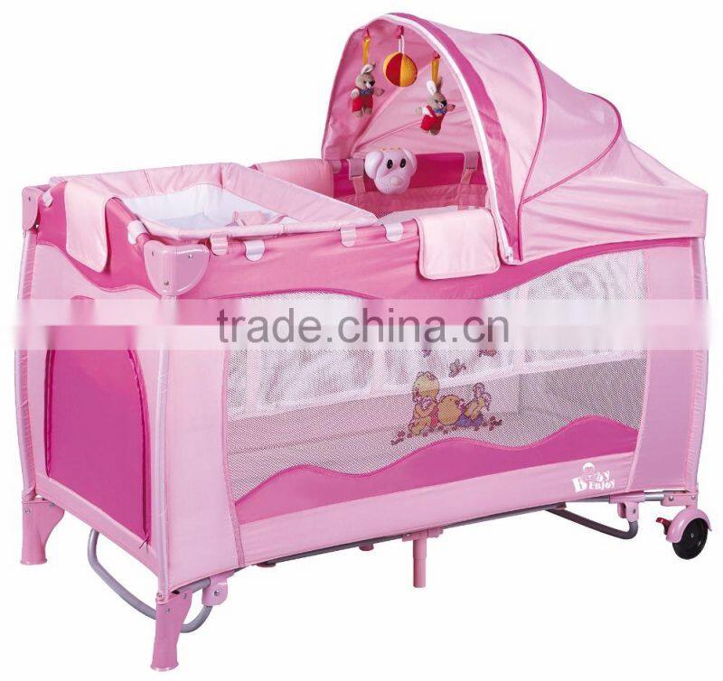 2015 baby crip with 2 wheels canopy cover, mosquiton ect extra accesoriess pass en71-3 fit for eu marketing