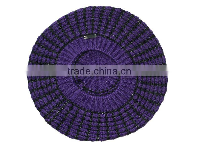 women lurex popcorn knitted beret hat