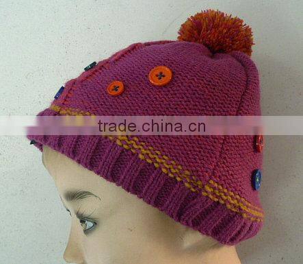 Children's Cable Knitted Beanie with Pom and Button