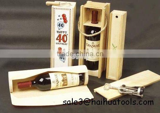 Pine WOOD wine box for single bottle with differernt design