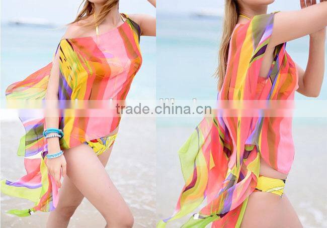 Hot selling super big colorful sexy mature beach pareo rayon cover up beach dress