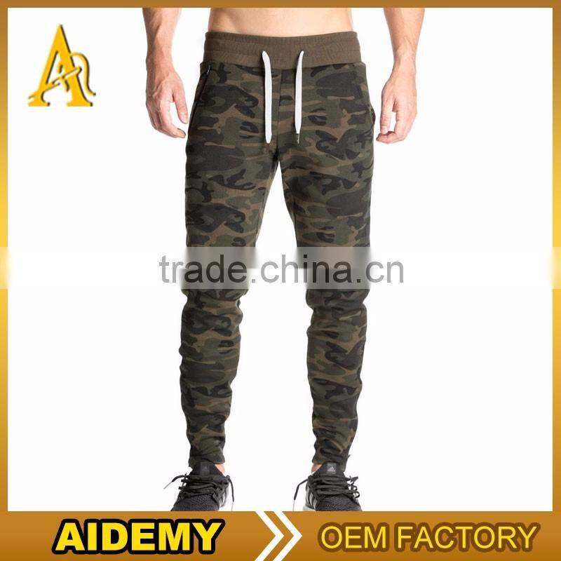 Custom mens camo joggers sweatpants with zip workout jogging pants