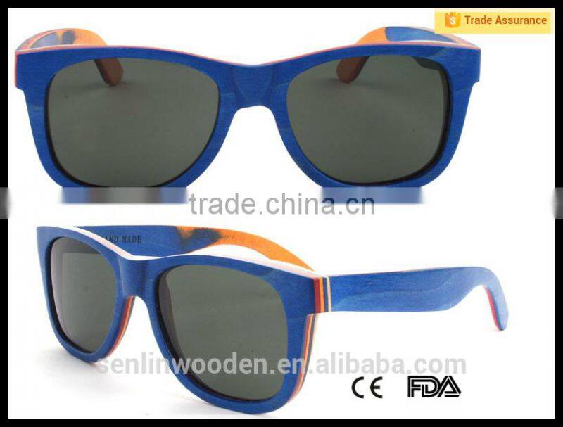 Senlin Wooden Fashion Skateboard Wood 2015 CE And FDA Handmade Cheap Bamoo Sunglasses And Wooden Sunglasses With Wooden Case
