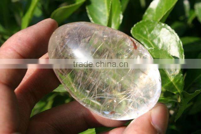 Natural white Rutilated Quartz crystal egg Language Option French