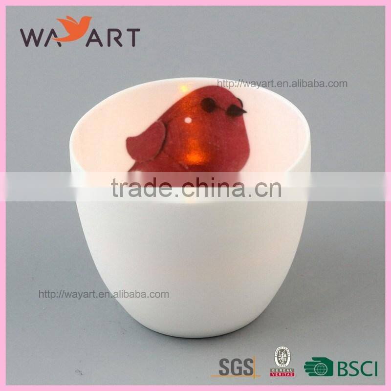 White Ceramic Customized Candle Holder With Decal Printing