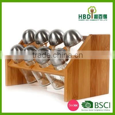 High quality bamboo wood Spice rack with 8 jars
