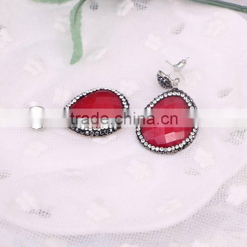 Natural Turquoise Agate Amethyst Gem Stone Earring, Free Form shape Pave Crystal Jewelry Stud Druzy Earrings