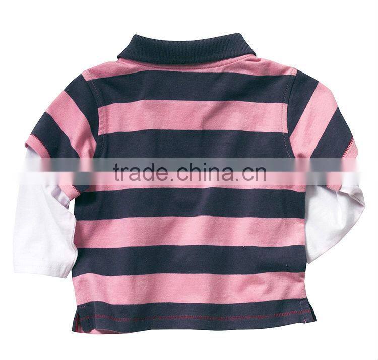 children long sleeve double layer stripe polo shirt