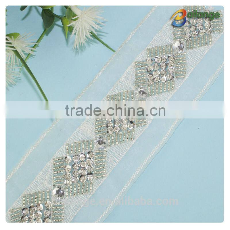 Top fashion customize trimming lace with beads and rhinestone for dress