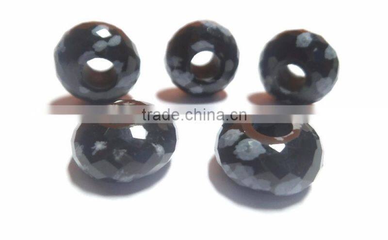 Natural Snowflake Obsidian Faceted Handmade Roundel Big Hole Beads