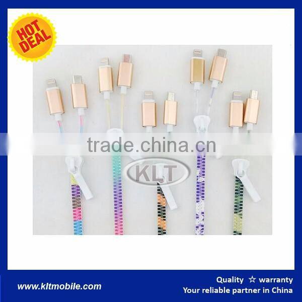 KLT Mix color Zipper USB Cable 2 in 1 Couple Lighting Cable