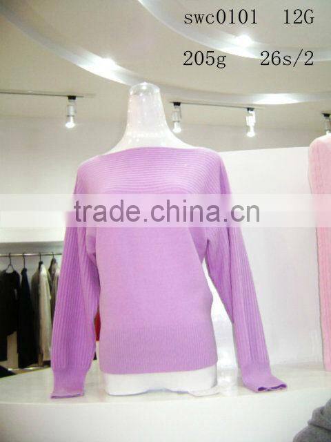 Ladies pure cashmere boat neck sweater