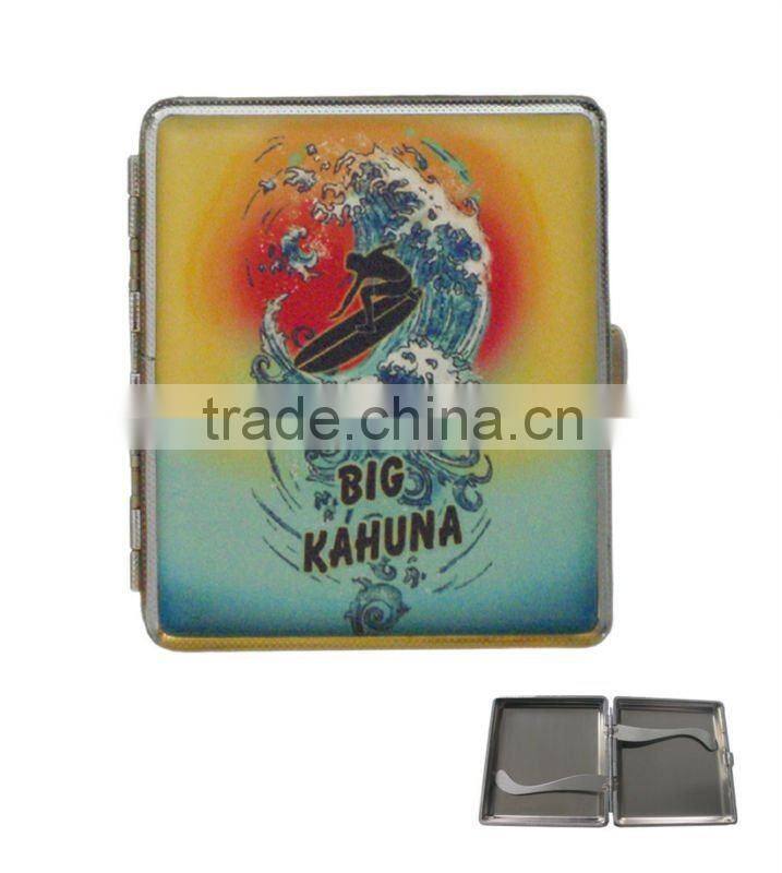 genuine leather covered metal cigarette case novely design