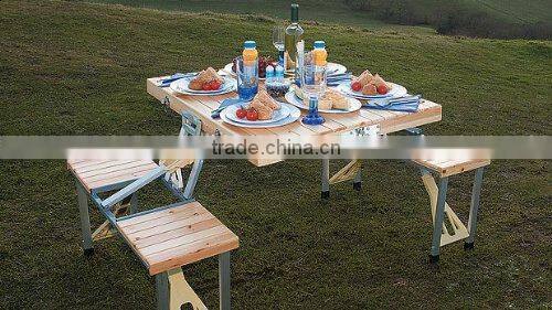 Outdoor wood table folding camping With Chairs Set