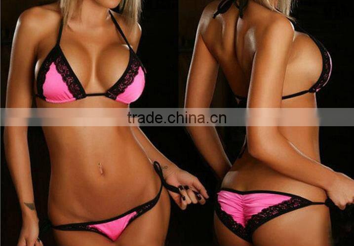 Cheap Women Sexy Beach Bikini Suit Top Thong Lace Pucker Butt Swimwear Bra Plus String