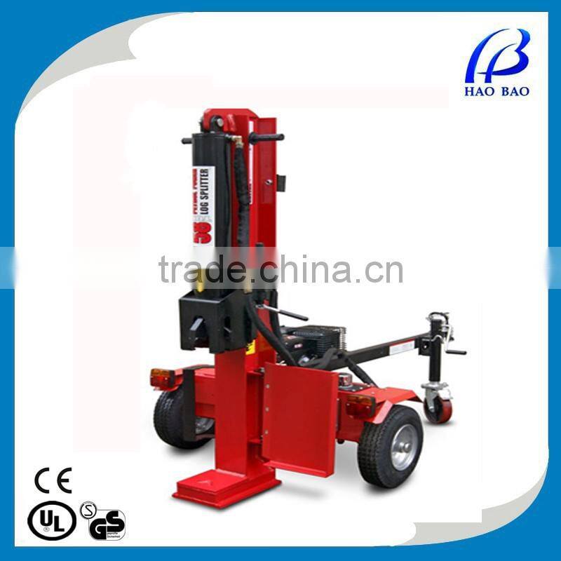 High Quality HAOBAO LS100P Horizontal and vertical gasoline engine 50 ton hydraulic log splitter with ram, front wheel with lift