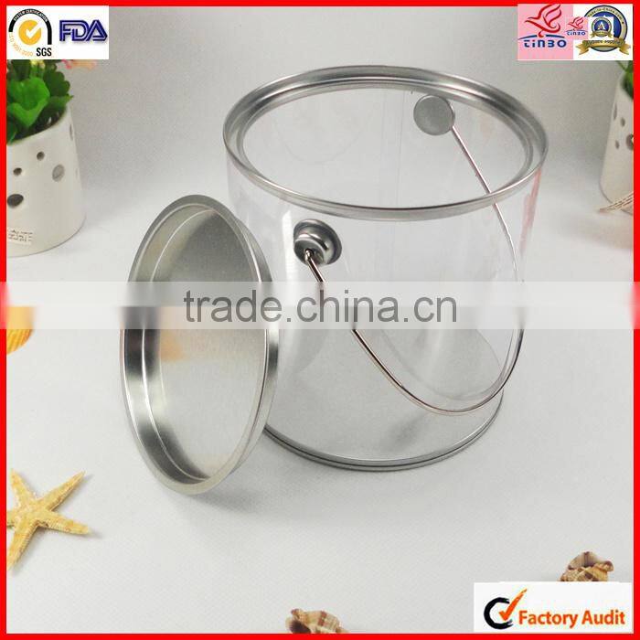 customed clear metal lid hot sale pvc round pet candy pails buckets