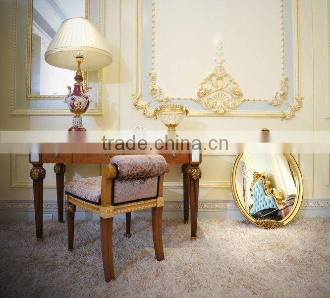 French Antique Bedroom Furniture Wooden Carved Nightstand/ Vintage Brown Bedside Table With Golden Carving