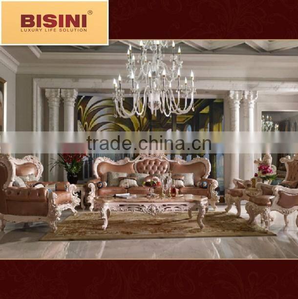 Bisini French Palace Solid Wooden Handcarved Genuine Leather sofa set