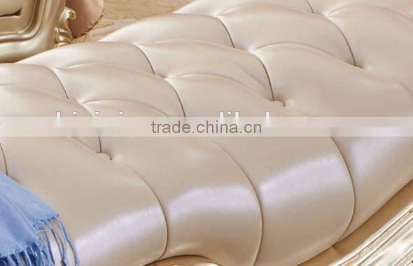 Luxury solid wood bedroom furniture golden carving leather bed bench