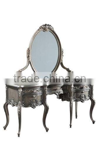 Replica French Style Palace Bedroom Furniture, Carved wood Dresser With Mirror, Luxury Home Dressing Table