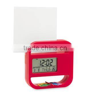 Multifunction digital desk clock with clip and memo holder