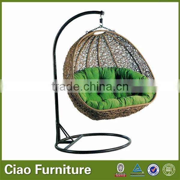 Real rattan furniture double swing seat outdoor hanging