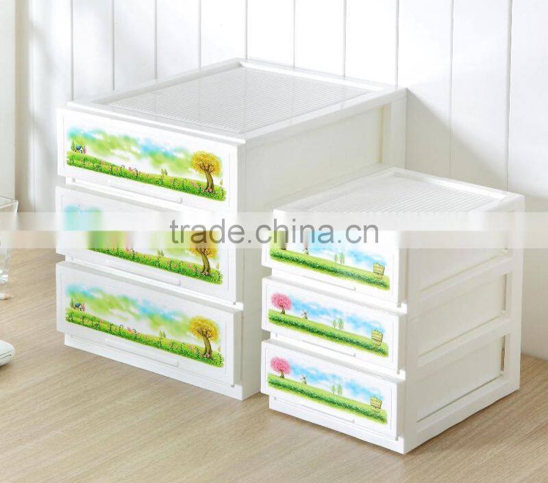 3 layer new plastic printed drawer storage cabintes