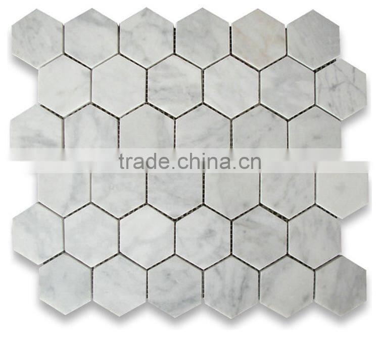 hexagon 2x2 white marble tumble mosaics meshed on sheet tiles for kitchen backsplash shower walls bathroom floor