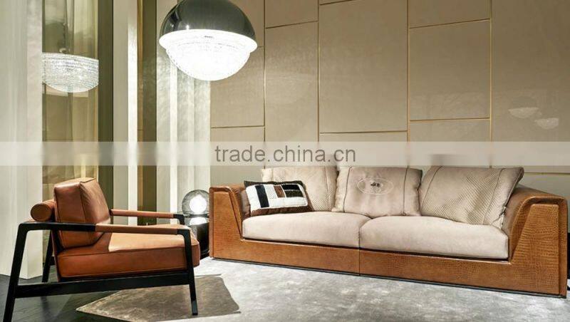 2016 new famous Italy fashion crocodile skin leather living room sofa set 1:1 copy Foshan Lecong furniture supplier