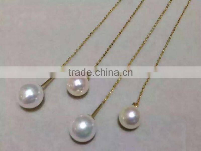 AAA 8.5-9mm white color Akoya pearl with 14k yellow gold chain necklace