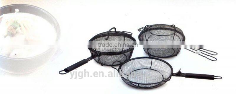 QC106 KASUN non stick mini fryer basket mesh BBQ roaster basket with cover