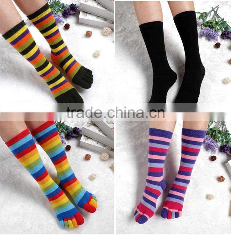 High quality long section colorful strip five fingers socks long stocking toes socks