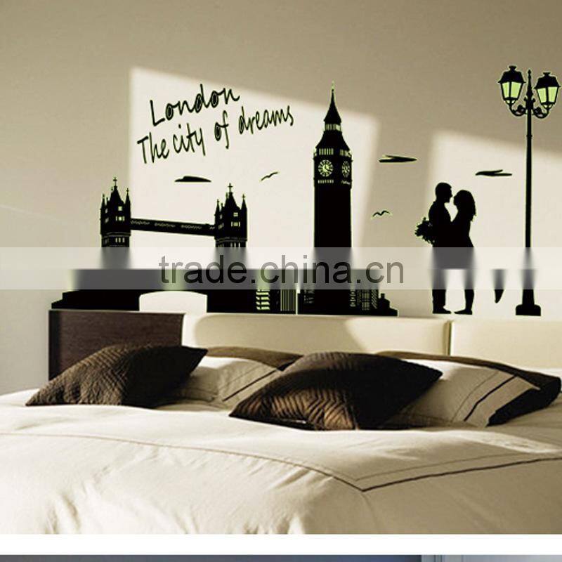 Fashion decorative DIY wall sticker , London bridge noctilucent stick sitting room wall stickers TV setting post