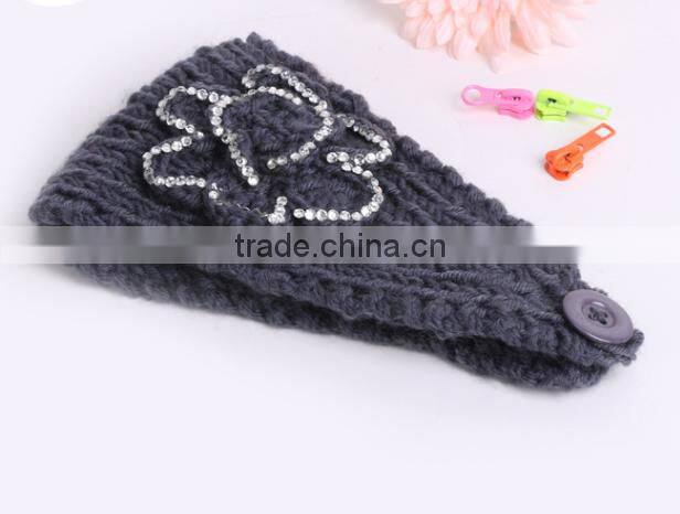 STOCK Wholesale Crystal crochet head wraps crochet flower knit headwrap