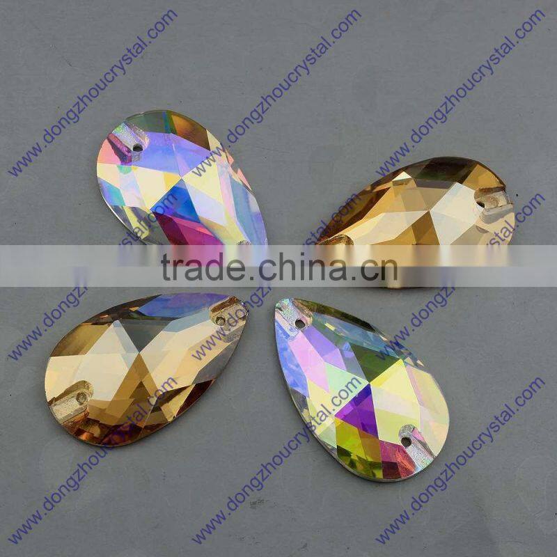 Dongzhou AB/001GSHA color sewing on crystal stones, k5 quality flat back tear drop crystals