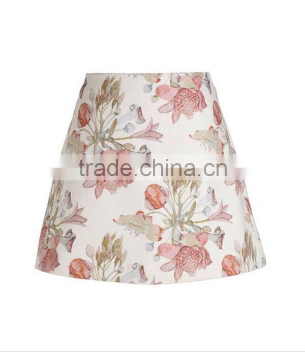 latest summer ladies fashion skirt hot sale A-line mini floral printed short skirt sexy office new design white skirt