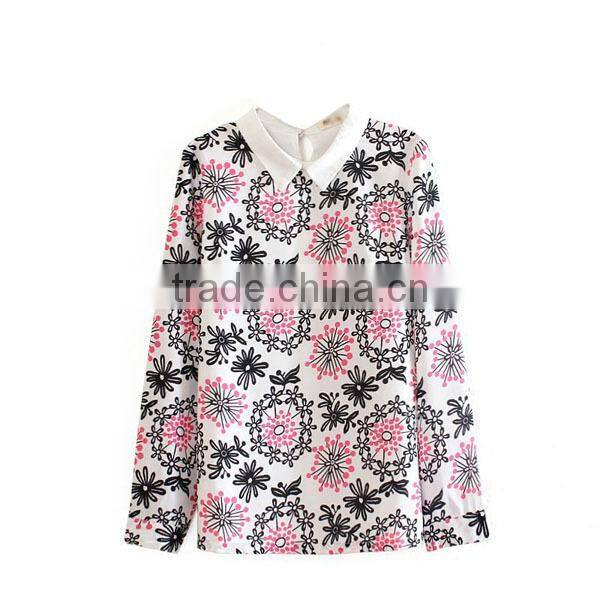 digital print foldable sleeve women top blouse design