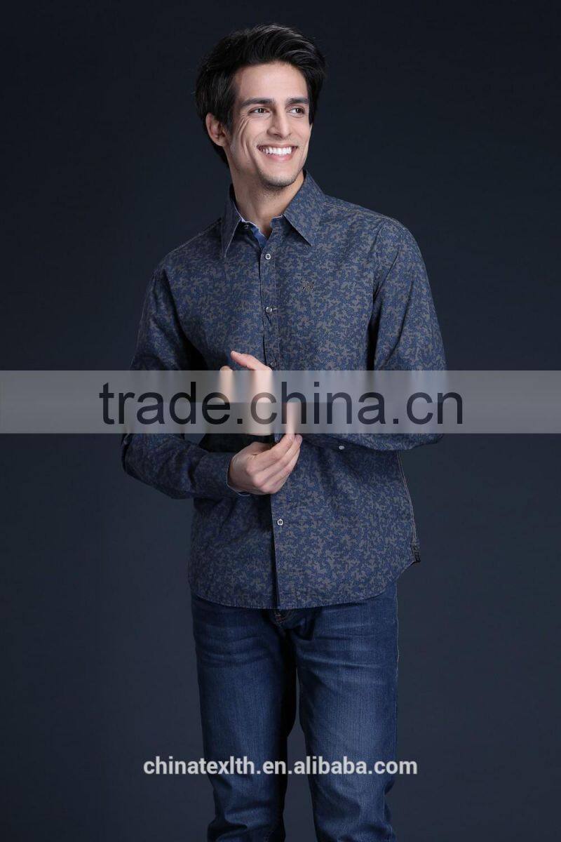 Fashion Long Sleeve Casual Design High Quality 100%Cotton Print Men Shirt